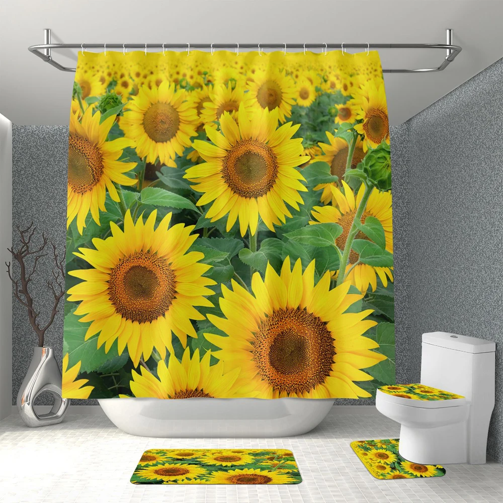 

Yellow Sunflower Shower curtain Set Sunset Country Nature Garden Shower curtain Bathroom non-slip bath mat toilet cover