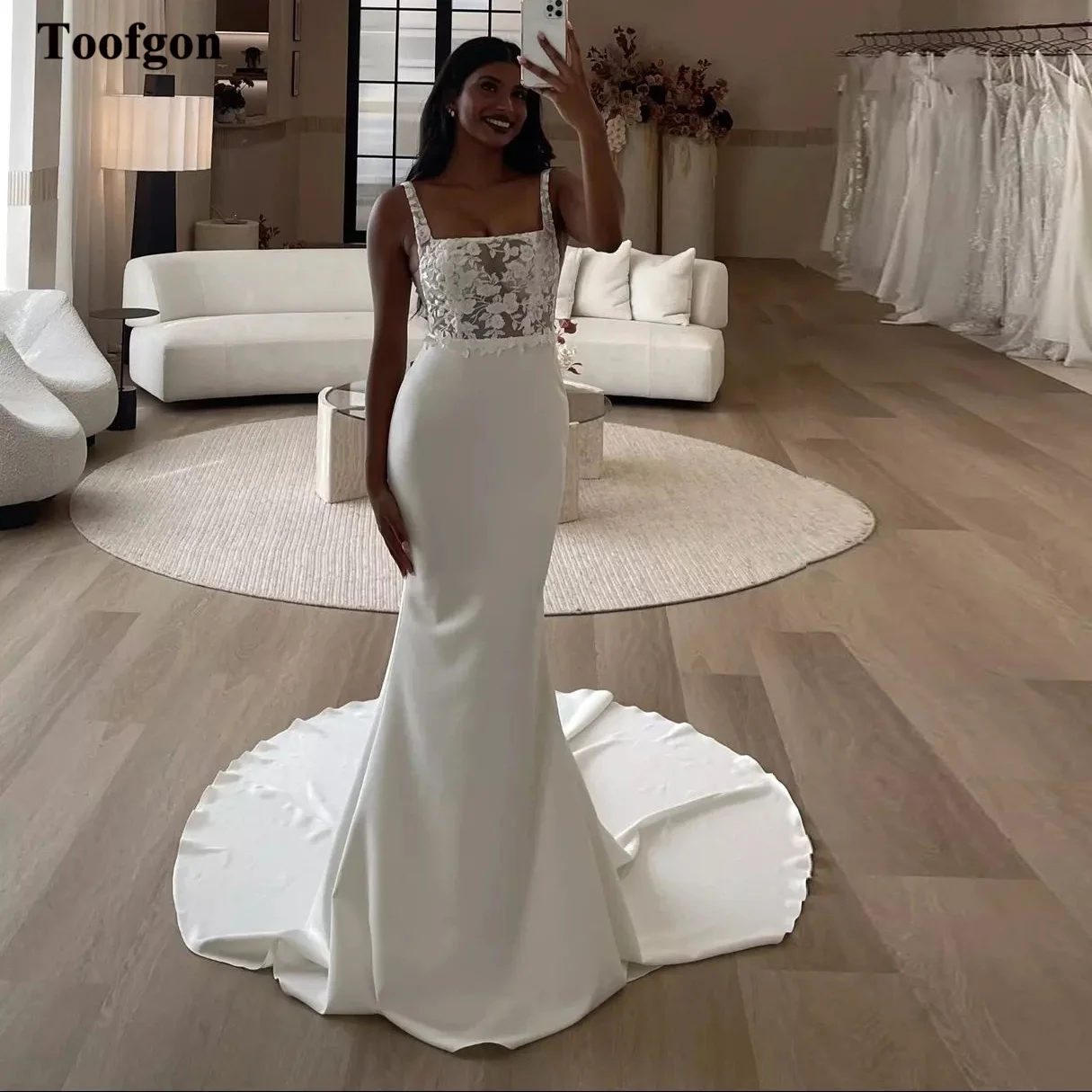 Toofgon Mermaid Satin Princess Bride Wedding Dresses Appliques Lace Top Straps Formal Wedding Party Dress 2024 Bridal Gowns
Toofgon Mermaid Satin Princess Bride Wedding Dresses Appliques Lace Top Straps Formal Wedding Party Dress 2024 Bridal Gowns