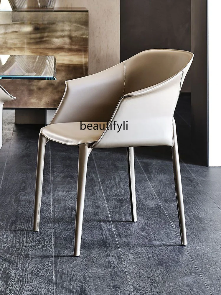 

Light Luxury Dining Chair Armchair Leisure Armchair Saddle Leather Designer Milk Tea Shop Coffee Chair