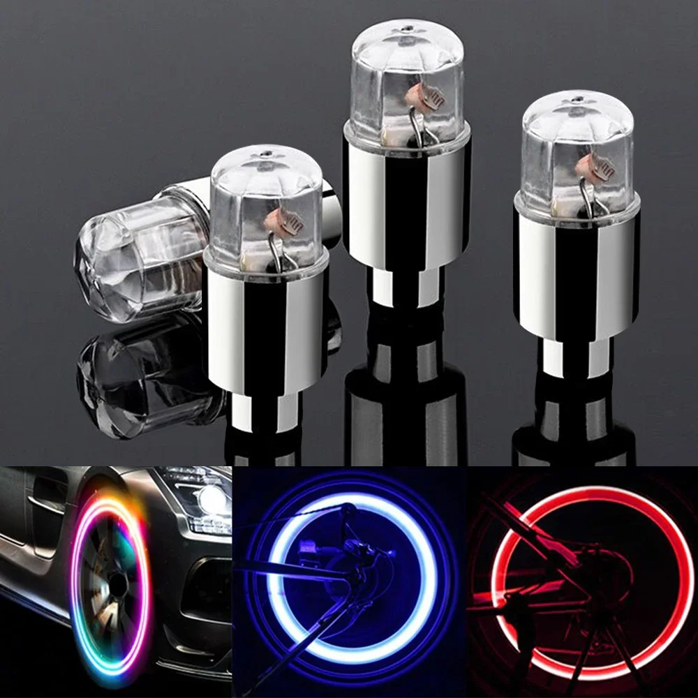 

4Pcs Car Hub Color Nozzle Door Lights Tire Valve Stem LED Lamp Shade Bicycle Motorcycle Style Decoration Modification Accessorie