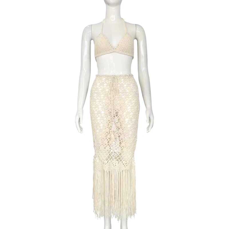 Handmade Crochet bikini swimwear 2022 woman off-white color Long Dress With Bikini Hollow-out Dress with Tassels Hem Beachwear
Handmade Crochet bikini swimwear 2022 woman off-white color Long Dress With Bikini Hollow-out Dress with Tassels Hem Beachwear