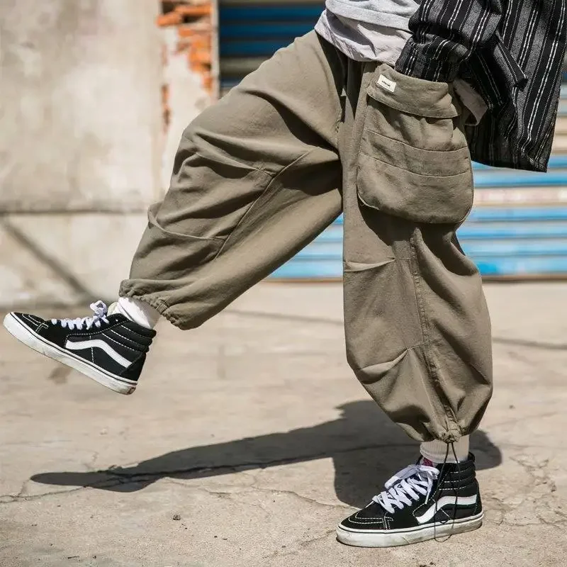 

Y2k Baggy Cargo Pants 100% Cotton Joggers Streetwear Ankle-Length Casual Harem Long Trousers Men Wide Leg Oversize 2023 New