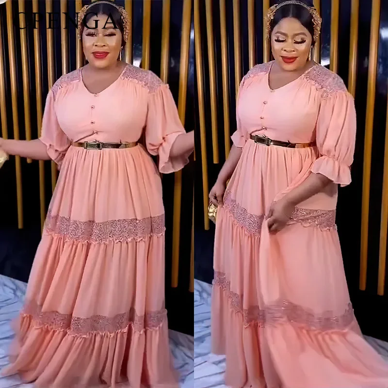 Plus Size African Lace Party Dress for Women Elegant Lady Pink Wedding Evening Gown Fashion Fall High Waist V-neck Clothes
Plus Size African Lace Party Dress for Women Elegant Lady Pink Wedding Evening Gown Fashion Fall High Waist V-neck Clothes