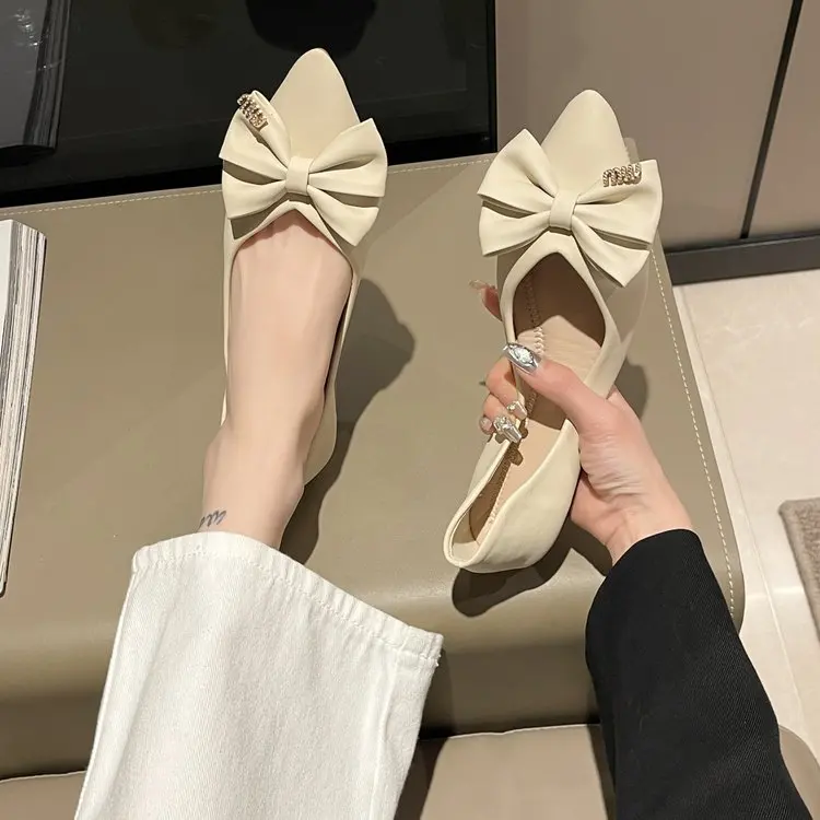 

Casual Woman Shoe Pointed Toe Autumn Bow-Knot Female Footwear Shallow Mouth New Boat Fall Moccasin Butterfly Summer Dress Lace-U