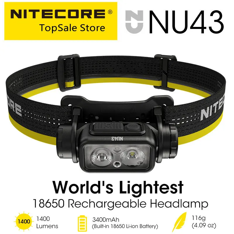 NITECORE NU43 USB-C Rechargeable Headlamp 1400 Lumens for Trail Running LED Work Light Fishing Trekking, Built in 18650 Battery
NITECORE NU43 USB-C Rechargeable Headlamp 1400 Lumens for Trail Running LED Work Light Fishing Trekking, Built in 18650 Battery