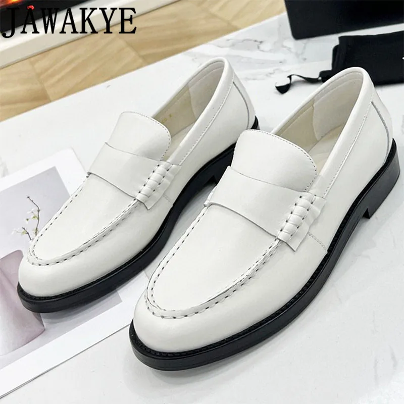 

New Hot Sell Genuine Leather Cowhide Leather Loafers Shoes Women Black White Dress Shoes Lazy Flat Women Shoes