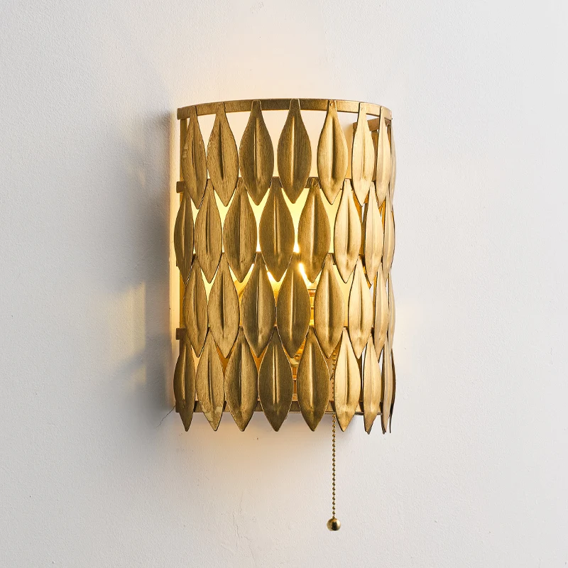 

Настенный ретро-светильник в американском стиле с золотыми листьями, креативный фон для гостиной, настенный светильник для коридора, спальни, прикроватного столика, во французском стиле