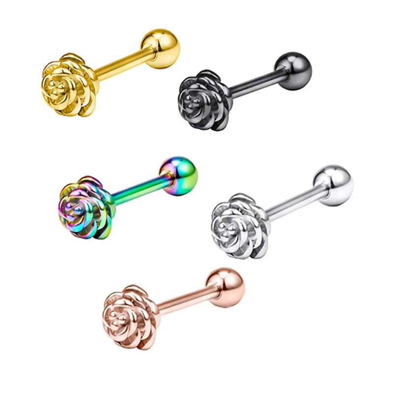 

Punk Skull 316L Stainless Steel Tongue Ring Set for Men Hiphop Rose Tongue Rings Ear Tragus Helix Piercings 14G