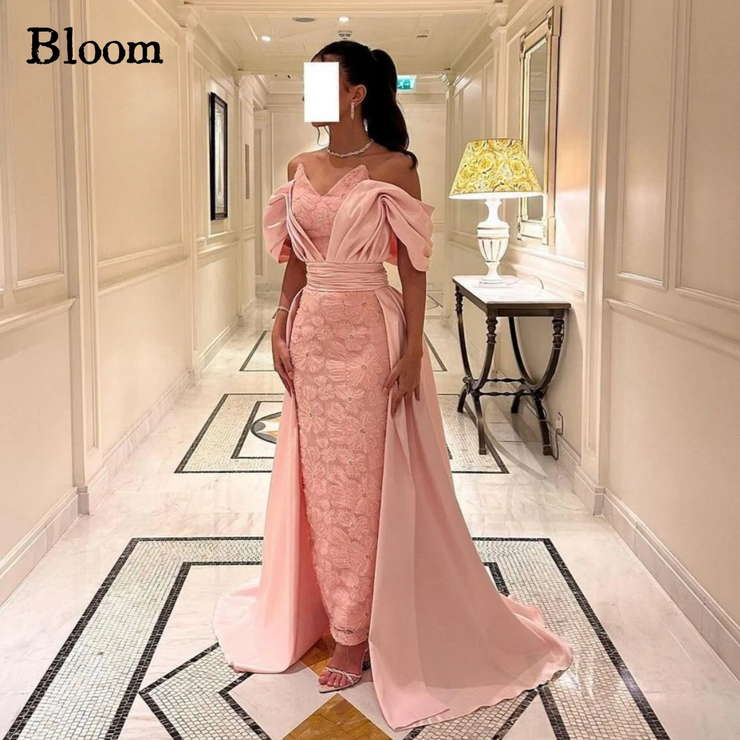 

Bloom 2024 Fashion Element Embroidery Prom Dresses Flowers Off Shoulder Sweep Train Arabia Evening Dresses Wedding Party Dress