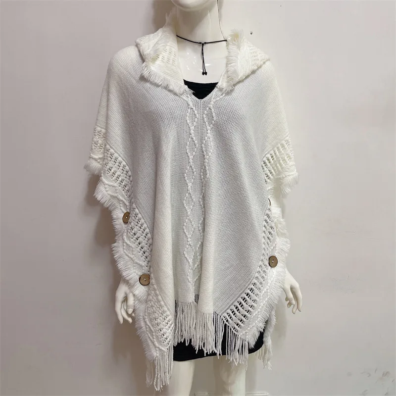 Spring Autumn Women Hooded Pullover Sweater Tassel Knitting Versatile Sunscreen Warmth European American Knitted Cloak White
Spring Autumn Women Hooded Pullover Sweater Tassel Knitting Versatile Sunscreen Warmth European American Knitted Cloak White