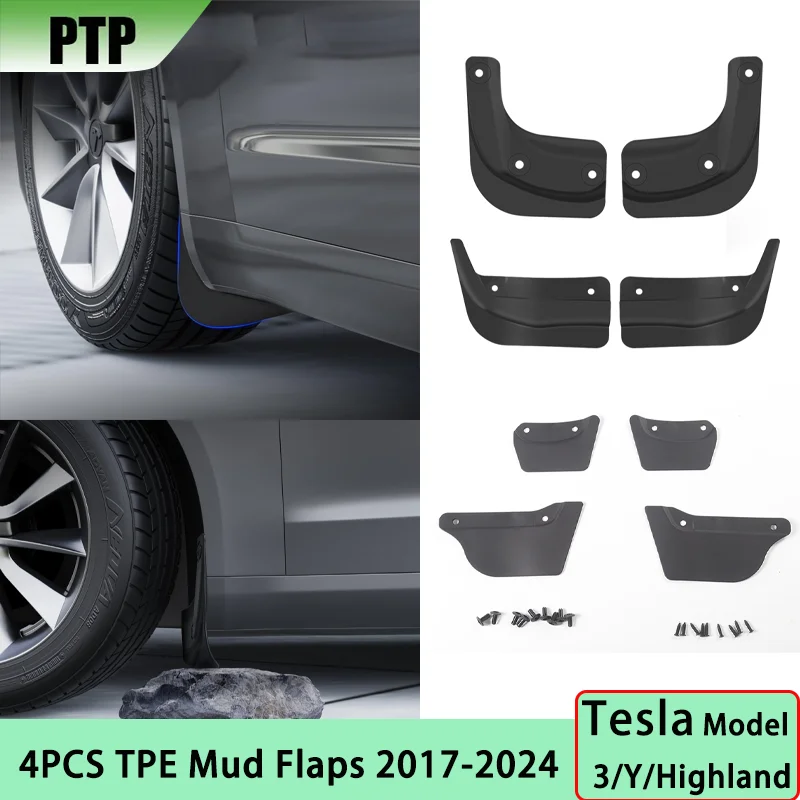 

For Tesla New Model 3 Highland 2024 Car Wheel TPE Mud Flaps Splash Guards MudFlaps Front Rear Fender Protector Model Y 2017-2023