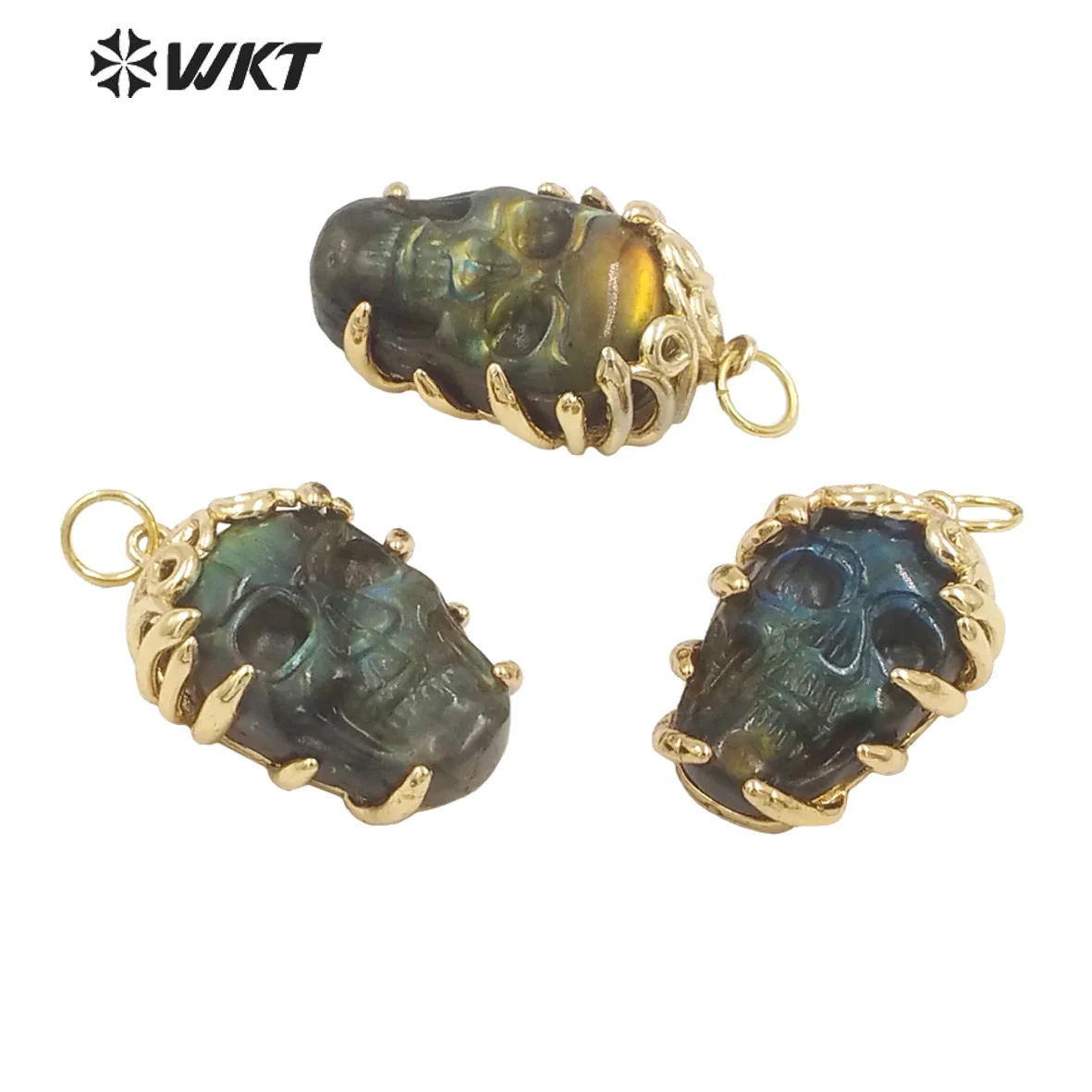 

WT-P1957 WKT 2023 HOT Style Labradorite Skull-Shaped Pendant Beautiful Jewelry Supplies 18K Gold Accessory Good