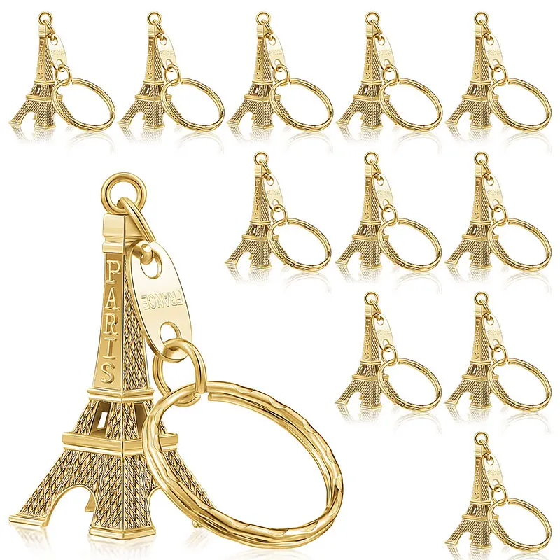 

30Pcs Mini Eiffel Tower French Souvenir Paris Keychain Retro Key Holder Metal Split Key Ring
