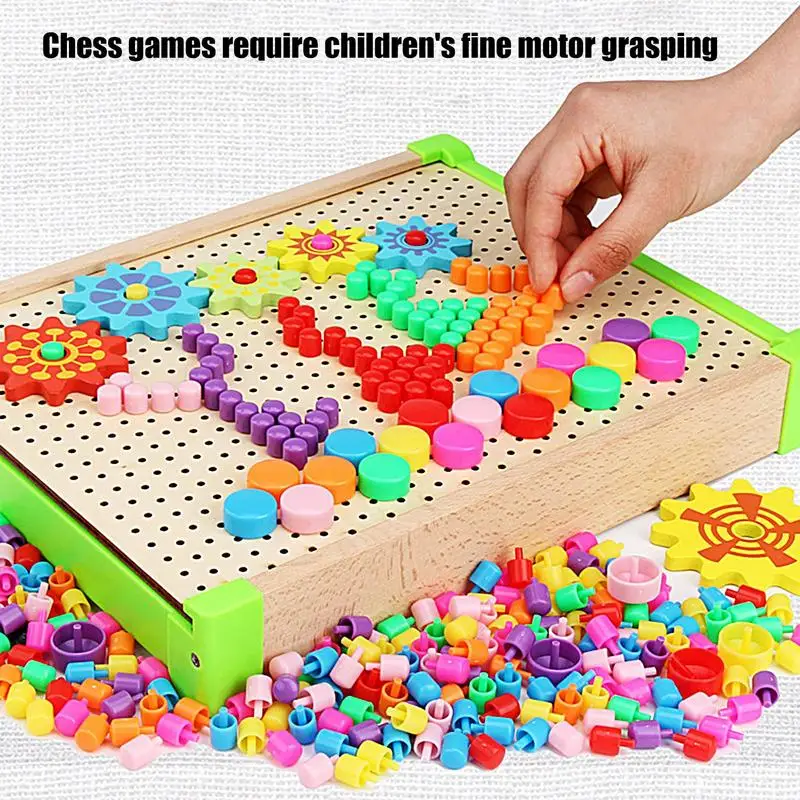 

Kids Pegboard Puzzle Jigsaw Puzzle Pegboard Wooden Montessori Toy Develop Imagination Pre-Kindergarten Fine Motor Skills Toys