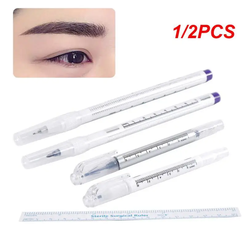 

1/2PCS Permanent Eyebrow Skin Tattoo Marker Pen with Ruler Full Professional Makeup Tattoo Supplies Accessories Microblading