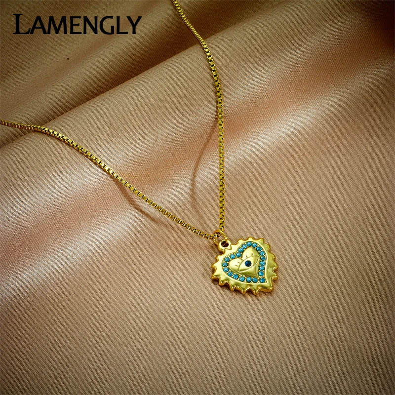 LAMENGLY 316L Stainless Steel Retro Heart Blue Zircon Eye Pendant Necklace For Women Design Girls Clavicle Chain Jewelry Gifts
LAMENGLY 316L Stainless Steel Retro Heart Blue Zircon Eye Pendant Necklace For Women Design Girls Clavicle Chain Jewelry Gifts
