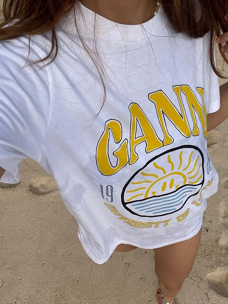 Graphic Letter Print T-shirt Summer Woman Round Neck Short Sleeve Loose Cotton Tees Top Casual Vintage Lady Tee Shirts 2023
Graphic Letter Print T-shirt Summer Woman Round Neck Short Sleeve Loose Cotton Tees Top Casual Vintage Lady Tee Shirts 2023