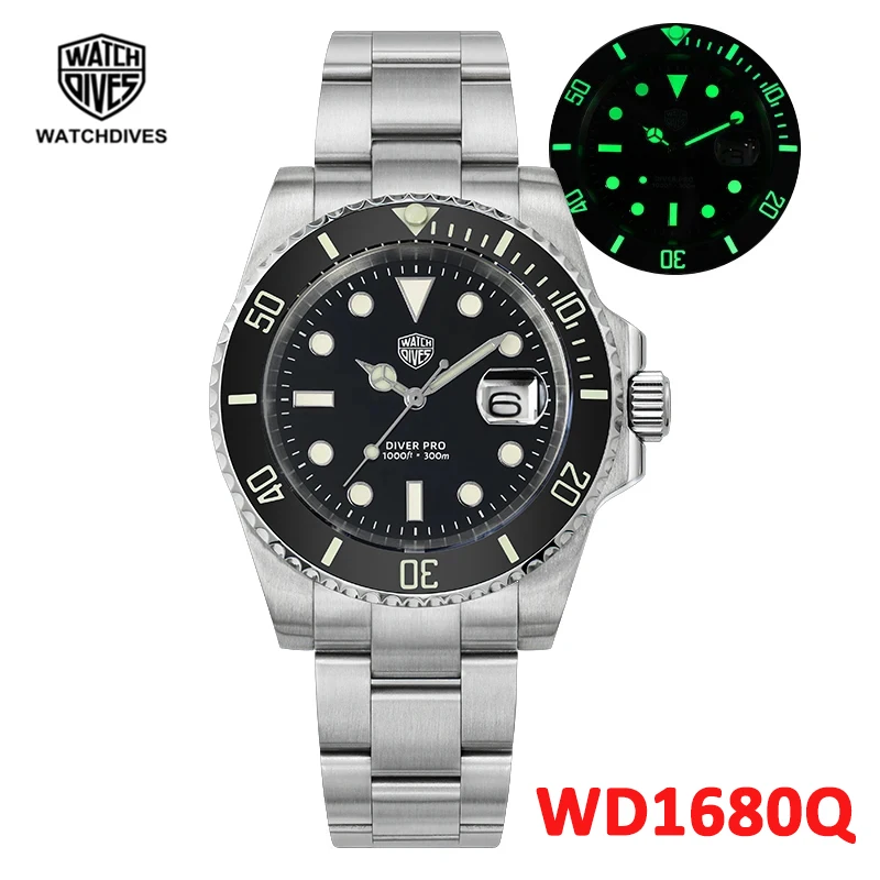 

Watchdives WD1680Q 41mm Men Watch Sapphire Crystal 300M Waterproof C3 Super Luminous Quartz Movement Stainless Steel Diver Watch