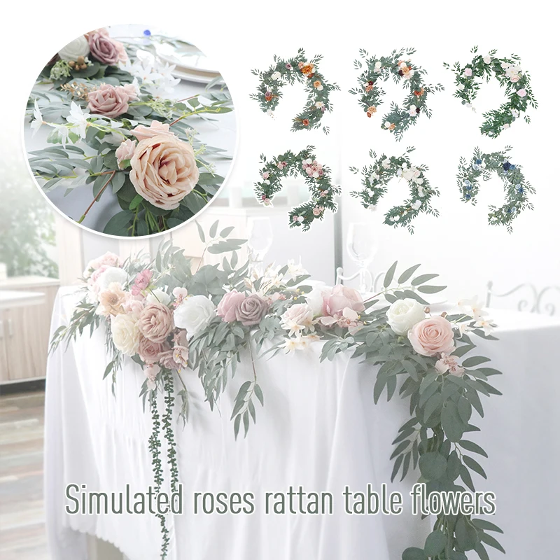 

Artificial Rose Table Runner Flower Row Arrangement Wedding Arch Backdrop Wall Decor Flower String Party Stage Window Display