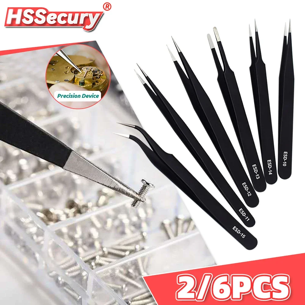 

ESD Anti-Static Stainless Steel Precision Tweezers Straight Curved Tweezers Industrial Electronic Repair Tool Home Hand Tools