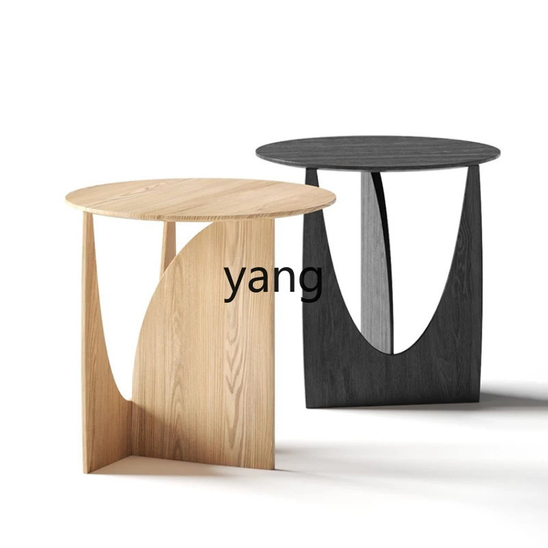 

Yjq Dark Oak Solid Wood Side Table Living Room Small Apartment Coffee Table Black Log round Corner Table