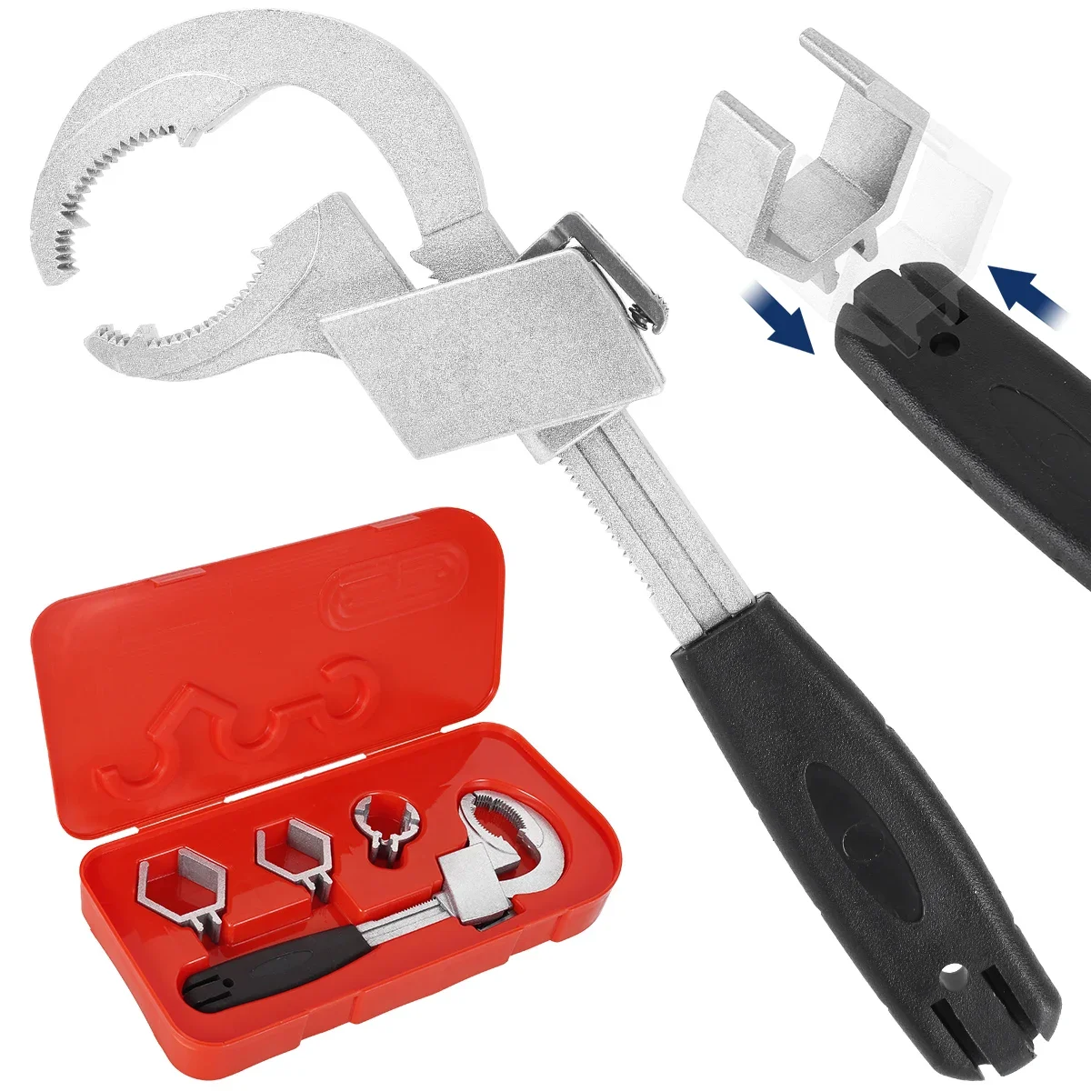 4-in-1 Universal Adjustable Double-ended Wrench Sink Spanner Set Repair Tools with 3 Card Slots Universal Sewer Water Plumbing
4-in-1 Universal Adjustable Double-ended Wrench Sink Spanner Set Repair Tools with 3 Card Slots Universal Sewer Water Plumbing