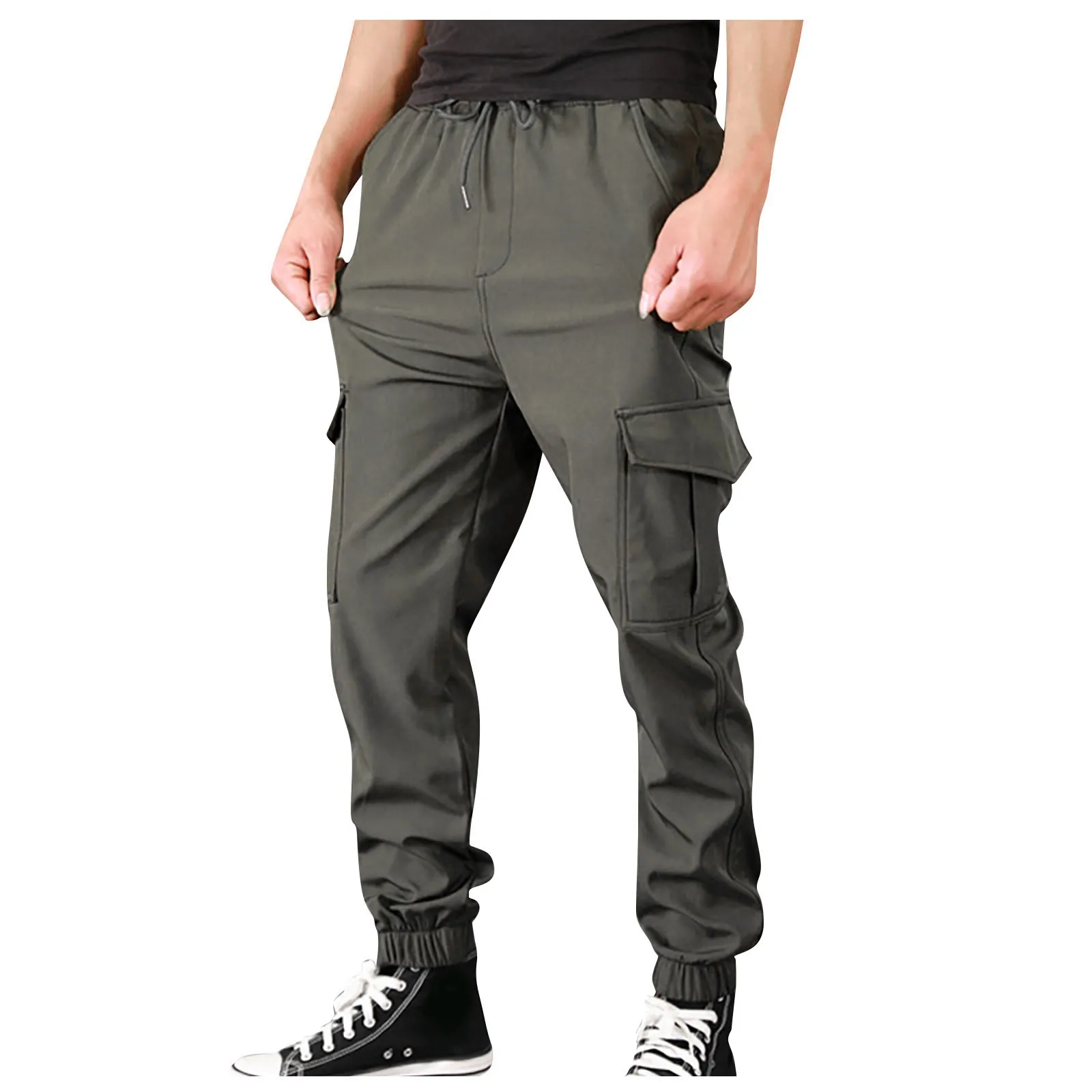 

Mid Waist Cargo Trousers For Men Fashion Trend Fitting Solid Color Overalls Pants With Pockets Outdoor Casual Street Style Pants