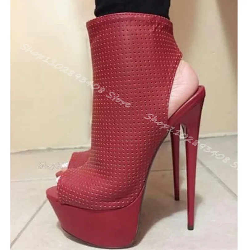 

Red Platform Slingback Sandal Boots Peep Toe Side Zipper Stiletto Heels British Style Party Women Boots 2024 Zapatos Para Mujere