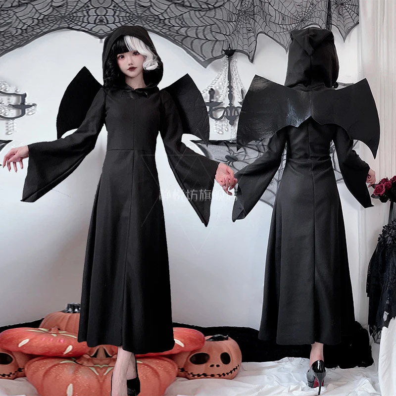 Halloween Costume for Women Vampire Cosplay Dark Gothic Sexy Black Robe Bat Hooded Longuette Vestidos Anime Clothes Disfraz
Halloween Costume for Women Vampire Cosplay Dark Gothic Sexy Black Robe Bat Hooded Longuette Vestidos Anime Clothes Disfraz
