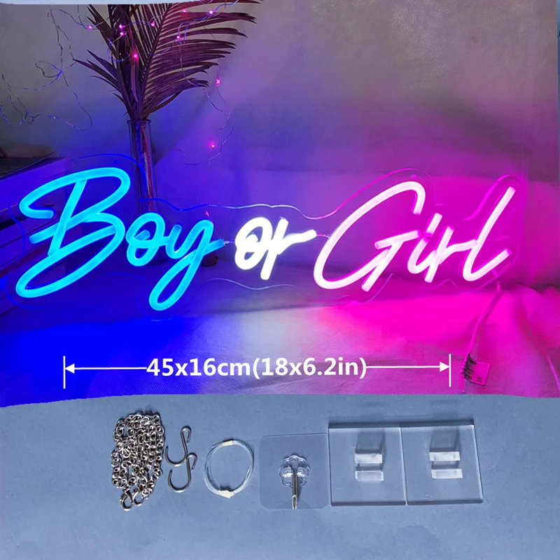 Generic LED Light Sign 56x18cm Boy Or Girl Neon Decor Sign For Gender Reveal Baby Birthday Party