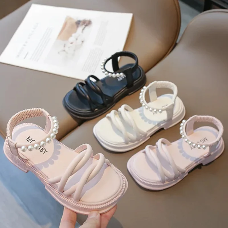 

Children's Pearl Sandals Roman Summer School Student Outwear New Fashion Thick Sole Girls' Flats Slipper Size 26-35
