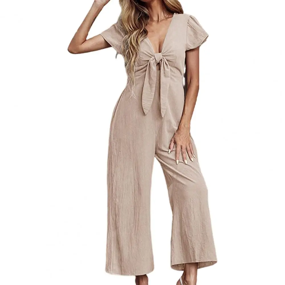 

Lightweight Wide-leg Jumpsuit Charming Work Jumpsuit Stylish Women's Summer Jumpsuits V-neck Lace-up Romper Wide Leg Streetwear