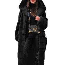 Coat Women Black S-5XL Long Thick Warmth Hooded Mink Fur Jacket 2022 Autumn Winter New Fashion Pink Streetwear Overcoat Clothing