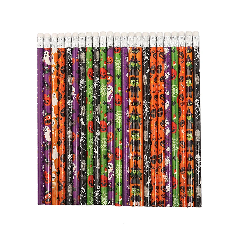 

10Pcs Random Colour Halloween Pattern Creative Eco-friendly Pencil With Eraser Party Kids Stationery Gift