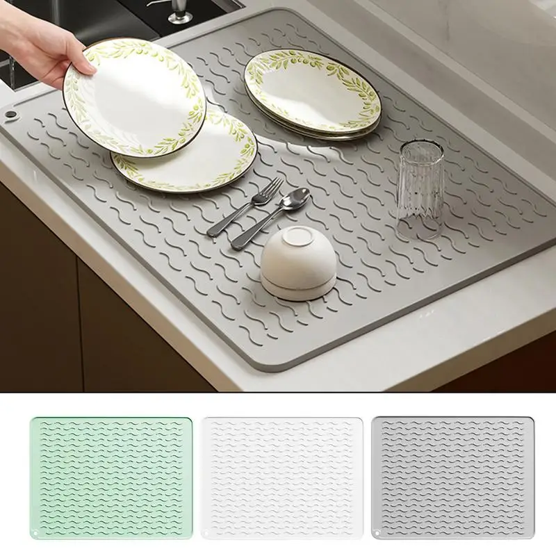 

Dish Drying Pad Flexible Countertop Drain Mat Board Heat Resistant Kitchen Sink Dish Draining Pad Multipurpose Dishes Drying Mat