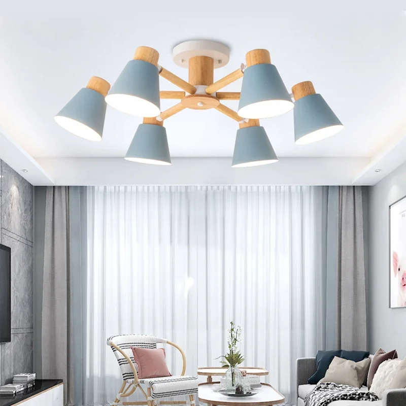 

Скандинавская люстра из массива дерева, лампа для гостиной с цоколем E27, современный потолочный светильник для спальни, отеля, ресторана