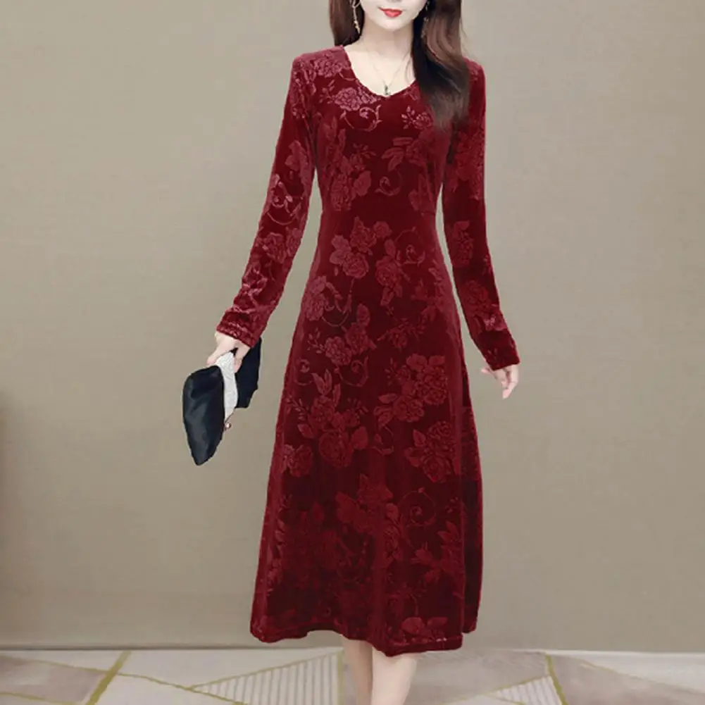 Women's Autumn Dress V Neck Floral Print Plus Size A Line Long Sleeve Midi Loose Elegant Velvet Party Dress For Women
Women's Autumn Dress V Neck Floral Print Plus Size A Line Long Sleeve Midi Loose Elegant Velvet Party Dress For Women