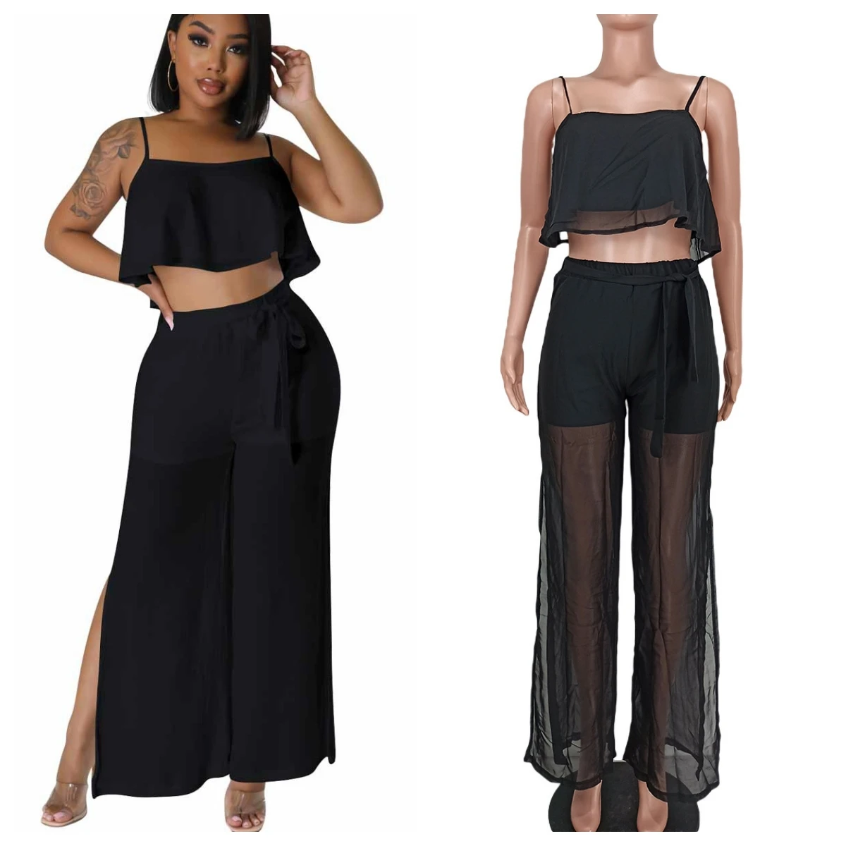 Fashion Women's Set Strap Tank Top and Wide Leg Slit Side Flare Pants Suit 2023 Summer Two 2 Piece Set Outfit Tracksuit
Fashion Women's Set Strap Tank Top and Wide Leg Slit Side Flare Pants Suit 2023 Summer Two 2 Piece Set Outfit Tracksuit