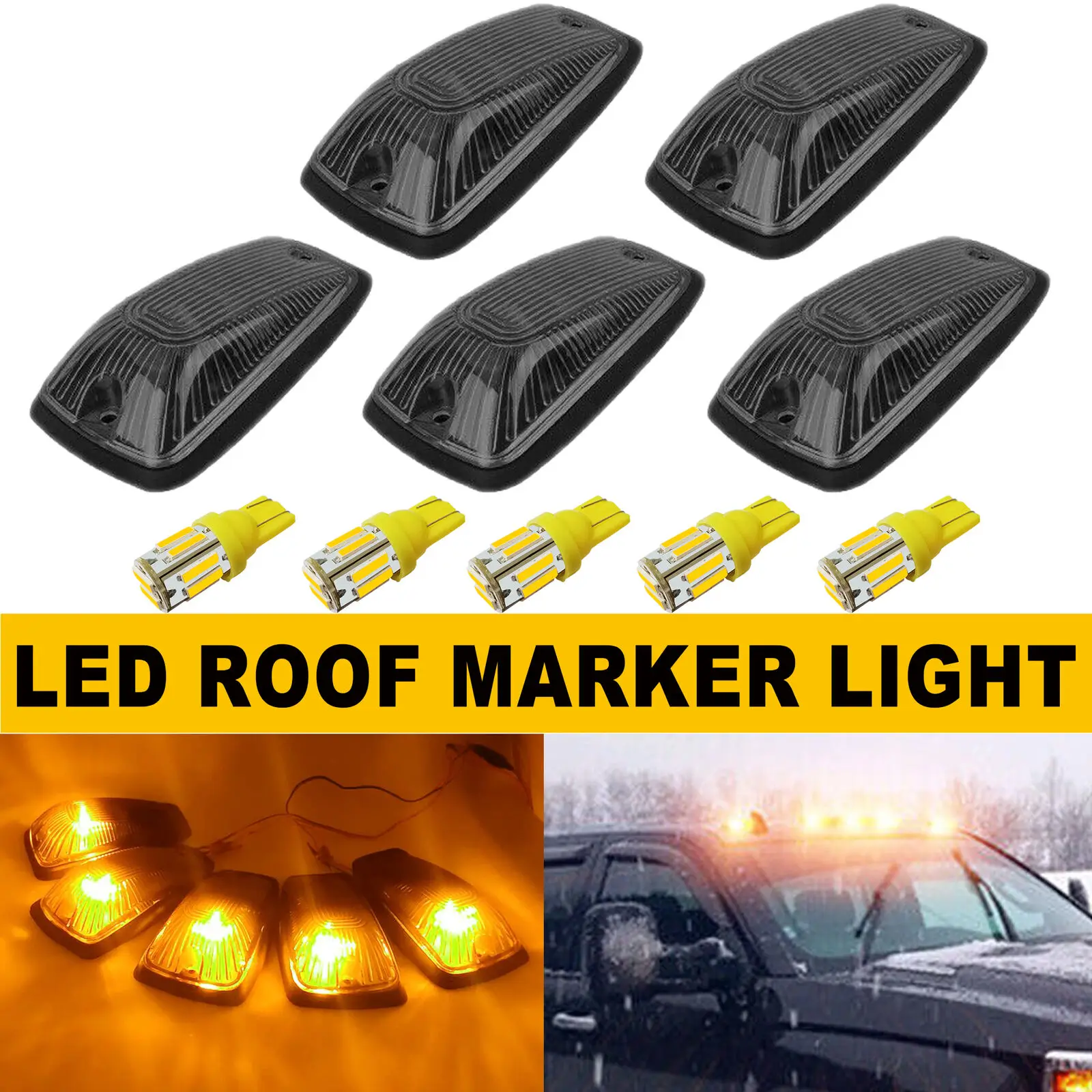 

5X Roof Top Cab Marker Running Lights w/ Amber LED For 1988-2002 Chevy/GMC C1500 C2500 C3500 K1500 K2500 K3500 Pickup Trucks