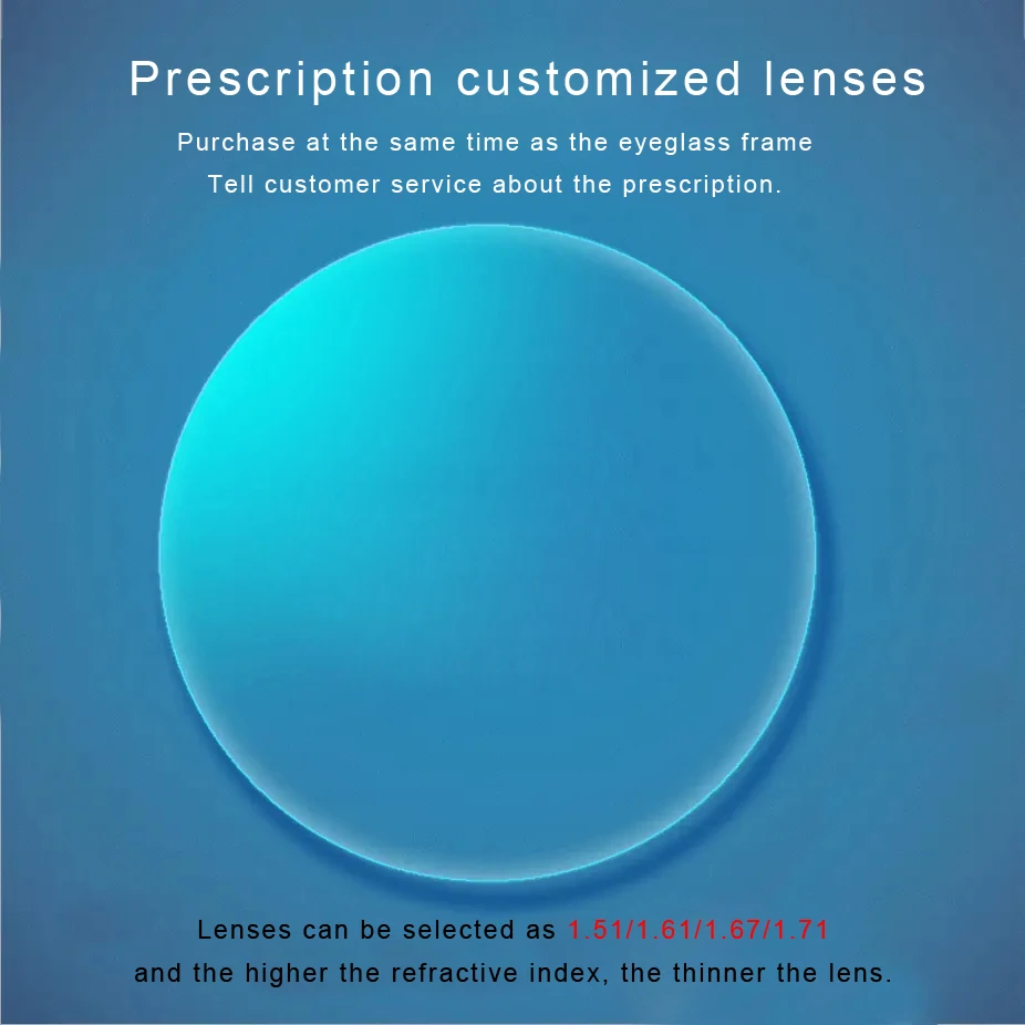 

1.56 1.61 1.67 1.74 (+12.00~-12.00) Prescription CR-39 Resin Aspheric Glasses Lenses Myopia Hyperopia Presbyopia Optical Lens