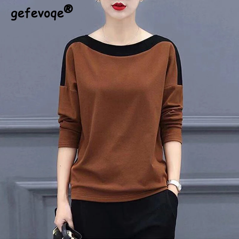 2023 Spring Autumn Korean Fashion Women's Casual Contrast Color Long Sleeve Basic T-shirts Round Neck Loose Ladies Tops Clothing
2023 Spring Autumn Korean Fashion Women's Casual Contrast Color Long Sleeve Basic T-shirts Round Neck Loose Ladies Tops Clothing