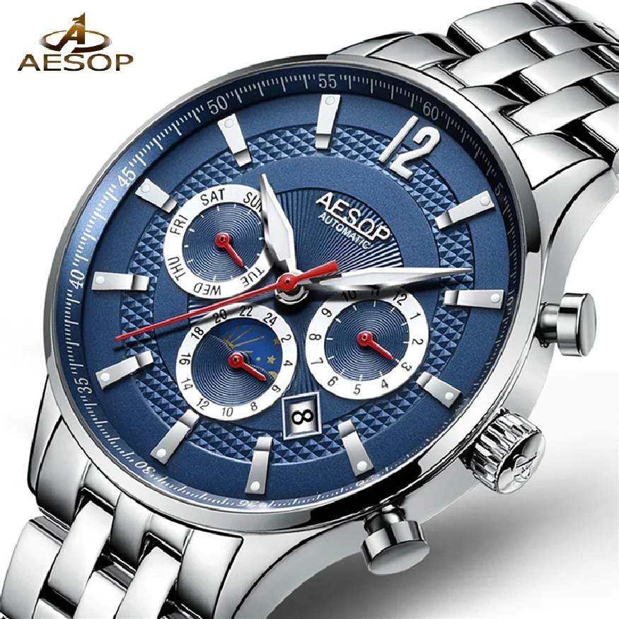 AESOP Luxury Automatic Mechanical Watch Men Business Fashion Mens Watches Stainless Steel Luminous Wristwatch Relogio Masculino
AESOP Luxury Automatic Mechanical Watch Men Business Fashion Mens Watches Stainless Steel Luminous Wristwatch Relogio Masculino