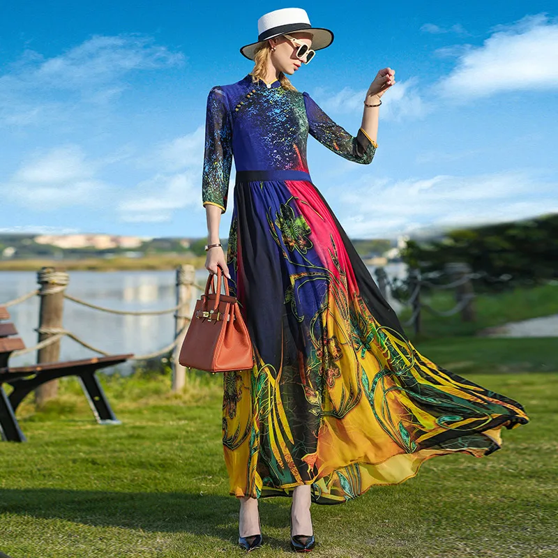 Chinese style chiffon summer dress for women,long three bedroom dress,party dress,thin waist party
Chinese style chiffon summer dress for women,long three bedroom dress,party dress,thin waist party