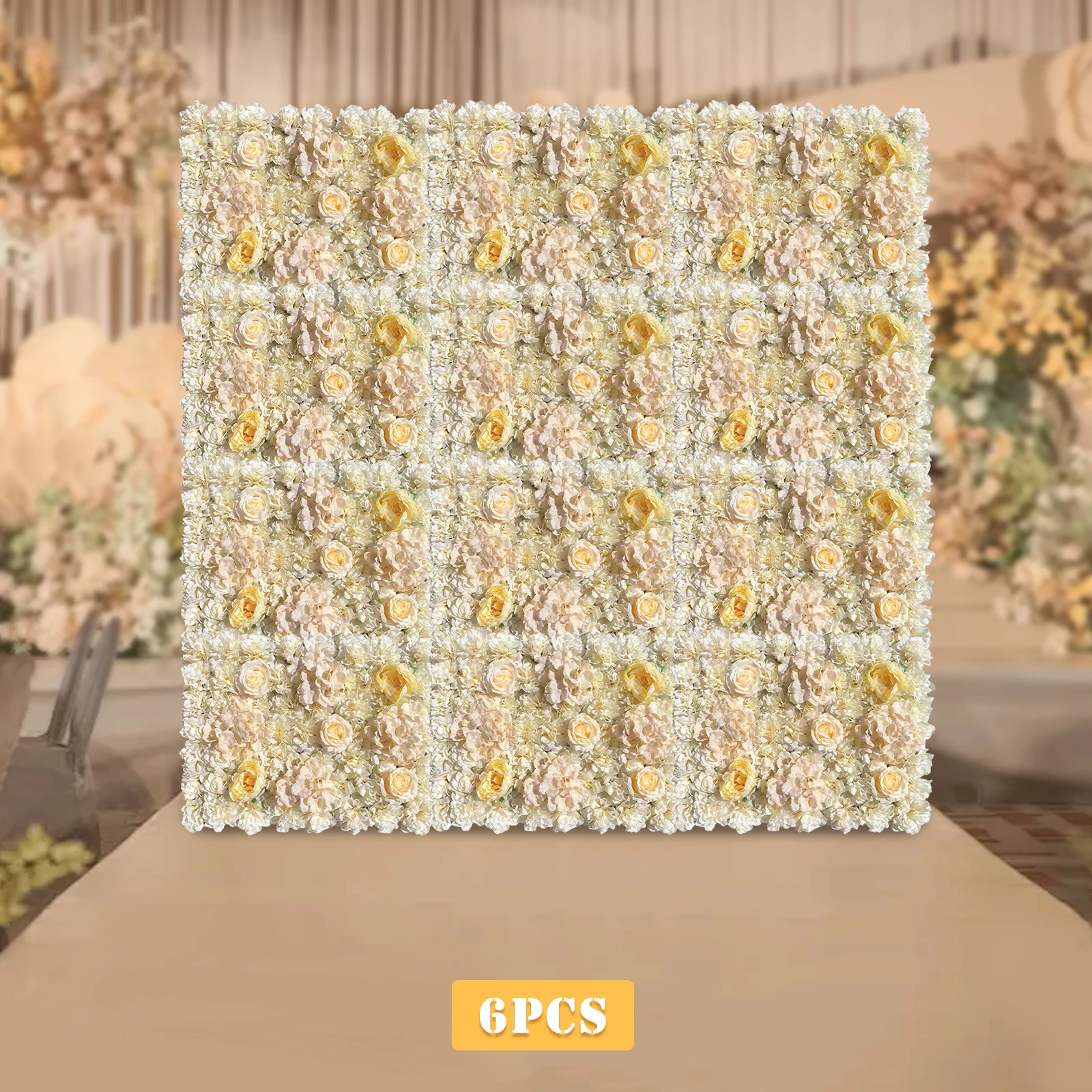 

6 PCS Artificial Silk Rose Flower Wall Hydrangea Panel Bouquet Mat Pad Wedding Backdrop Decoration