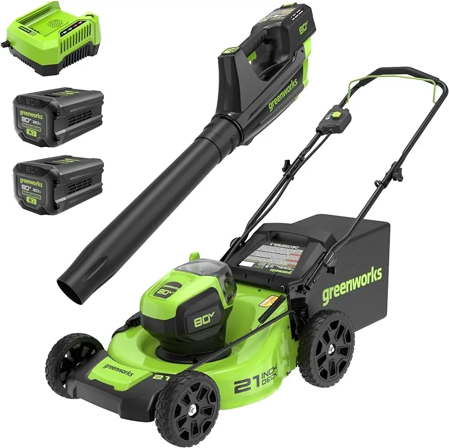 Greenworks 80V 21” Brushless (Push) Cordless Electric Lawn Mower + (500 CFM) Axial Leaf Blower (75+ Compatible Tools),
Greenworks 80V 21” Brushless (Push) Cordless Electric Lawn Mower + (500 CFM) Axial Leaf Blower (75+ Compatible Tools),