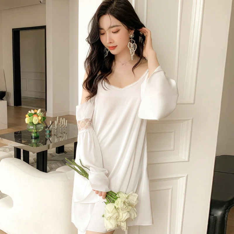 Short Female Nightgown Sexy Off Shoulder Spaghetti Strap Nightdress Intimate Lingerie SummerSleepwear Thin Soft Satin Home Wear
Short Female Nightgown Sexy Off Shoulder Spaghetti Strap Nightdress Intimate Lingerie SummerSleepwear Thin Soft Satin Home Wear