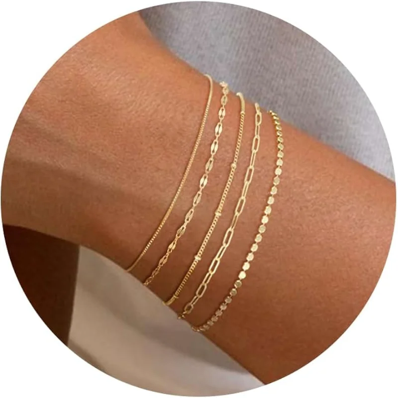 

14K Dainty Gold Plated Stackable Bracelets for Women Trendy Waterproof Chain Bracelets Paperclip Adjustable Tennis Cute Jewelry