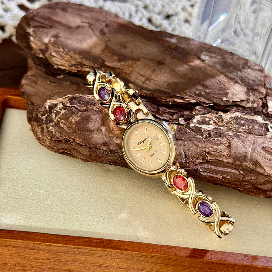 New Arrival TikTok Diamond Embedded Oval Shape Miniature Retro Rainbow Luxury Watch Elegant Compact Design Direct Sale New Arrival TikTok Diamond Embedded Oval Shape Miniature Retro Rainbow Luxury Watch Elegant Compact Design Direct Sale