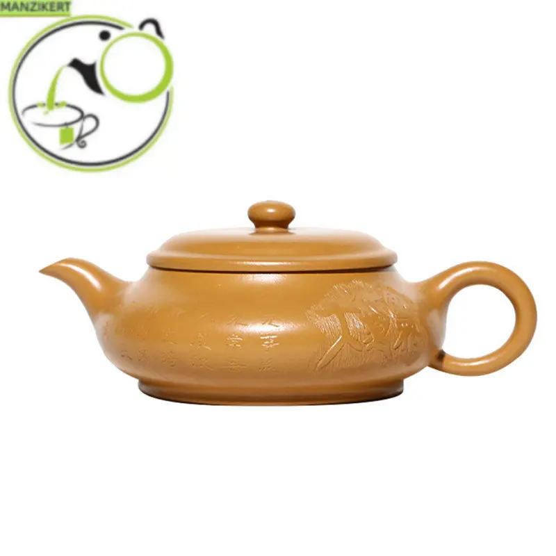 

130ml Chinese Yixing Purple Clay Teapots Famous Artists Handmade Tea Pot Raw Ore Gold Zhu Mud Kettle Authentic Zisha Tea Set