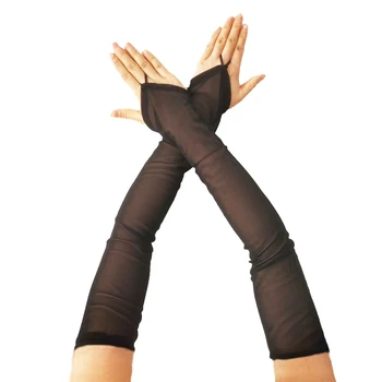 여성용 섹시한 투명 메쉬 후크, 긴 손가락 없는 장갑, 레트로 스타일, 이브닝 원피스 액세서리, 신축성 코스프레, 49cm 상품 이미지